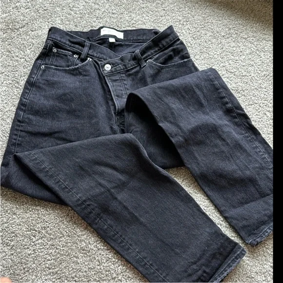 Abercrombie & Fitch The Dad High Rise Curve Love Women's Black Straight Leg Jean - Picture 2 of 7